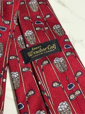 VINTAGE James Windsor Golf Red Golf-Print Silk Tie